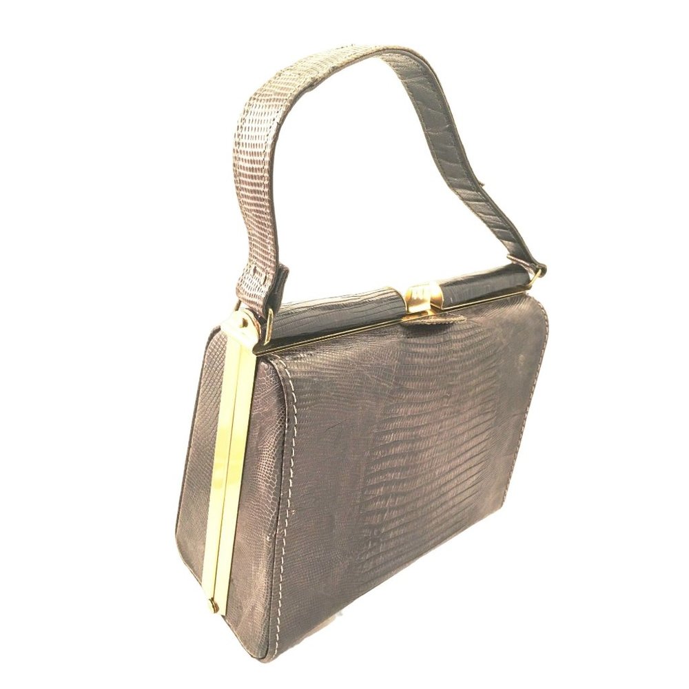 Vintage Leather Structured Handbag Snakeskin Rigid Box Purse Bag